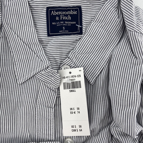 Abercrombie & Fitch Women's White Gray Striped Long Sleeve Button-Up Shirt Sz S - Picture 5 of 8